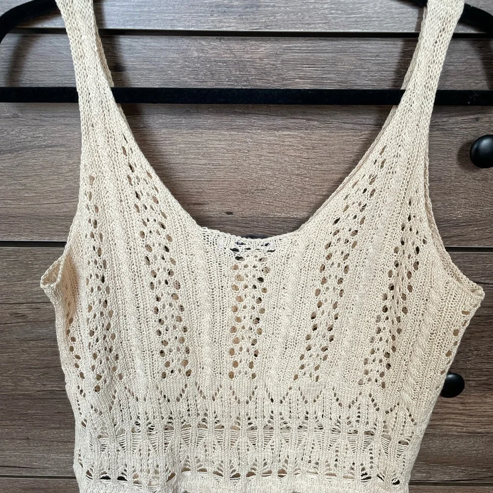 Zara Cream Cropped Button Knit Tank Top - Picture 4 of 5